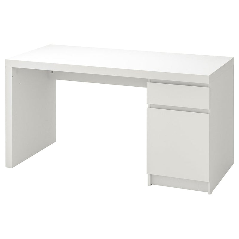 IKEA MALM white desk with drawer and cupboard, 140 x 65 cm