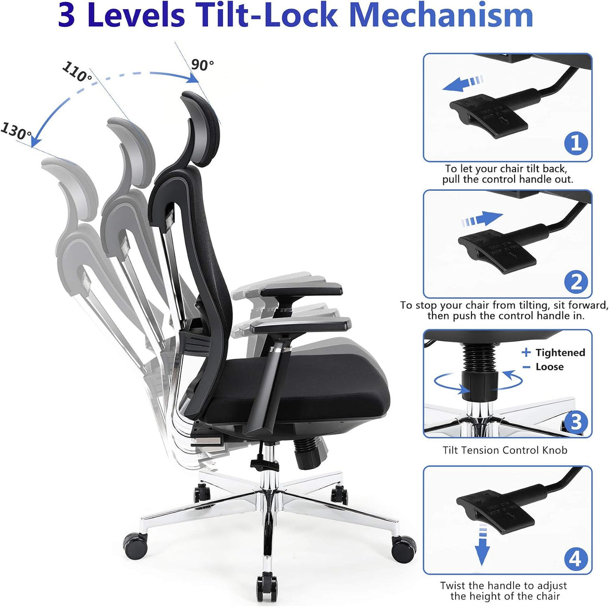 3 levels tilt lock mechanism